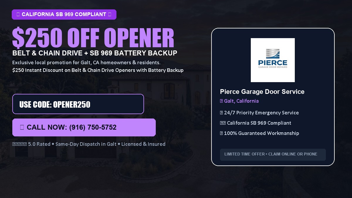 $250 OFF Smart Garage Door Opener Installation (Belt & Chain Drive with California SB 969 Battery Backup) in Galt, CA