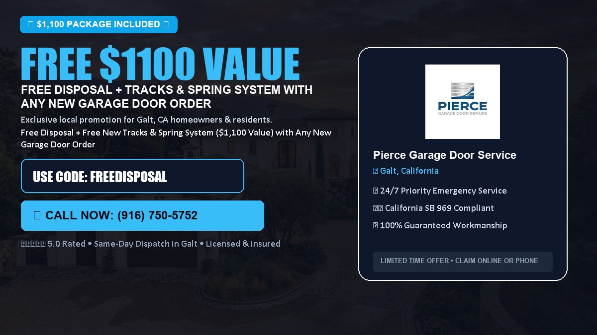 Free Disposal + Free New Tracks & Spring System with Any New Garage Door Order ($1100 Value) in Galt, CA